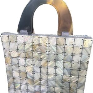 Vintage Mother-of-Pearl Mosaic Handbag w/Tortoiseshell Lucite Handles